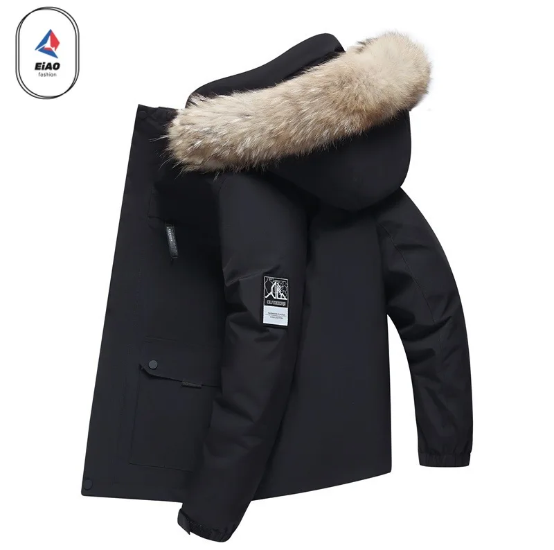 

EIAO Outdoor Ski White Duck Down Parka Men Wome Winter Fashion Multi-Pocket Down Jacket Hiking Windproof Fur Collar Puffer Coat