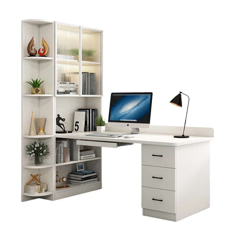 

Simple all-solid wood corner desk with bookshelf integrated, home corner student learning writing