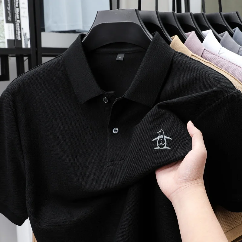 100% pure cotton summer new men's short sleeved polo shirt design high-end brand penguin embroidery business comfortable T-shirt