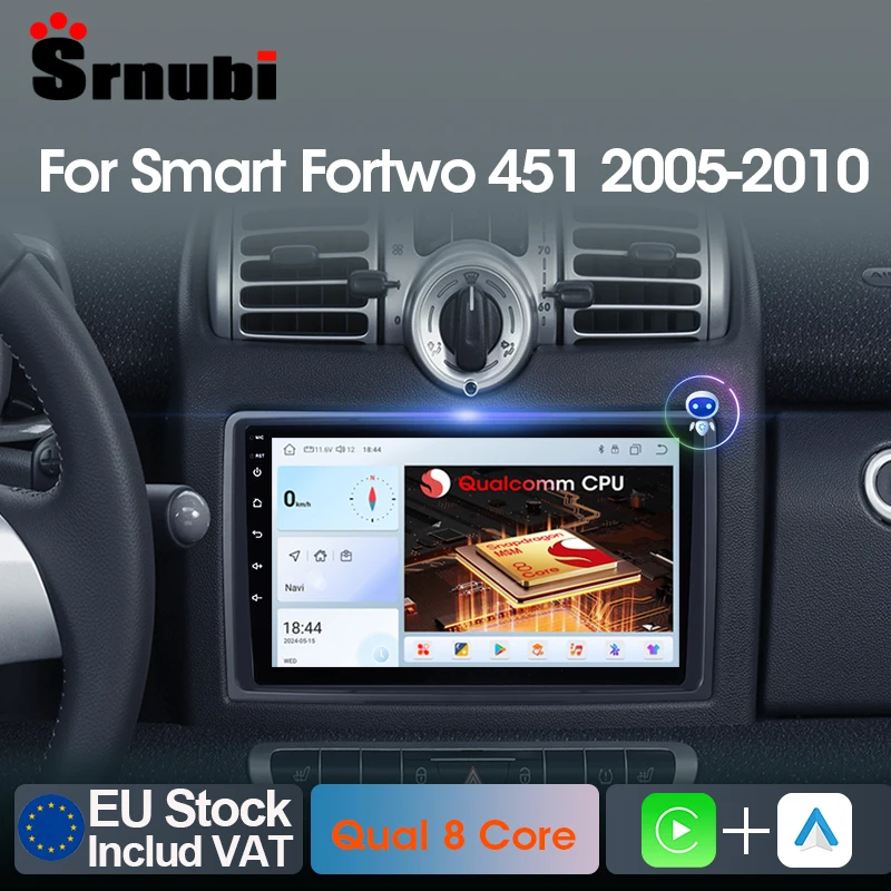 Srnubi autoradio pour Mercedes Benz Smart Fortwo 451 2005-2015 Carplay Android Auto lecteur multimédia stéréo unité principale de Navigation