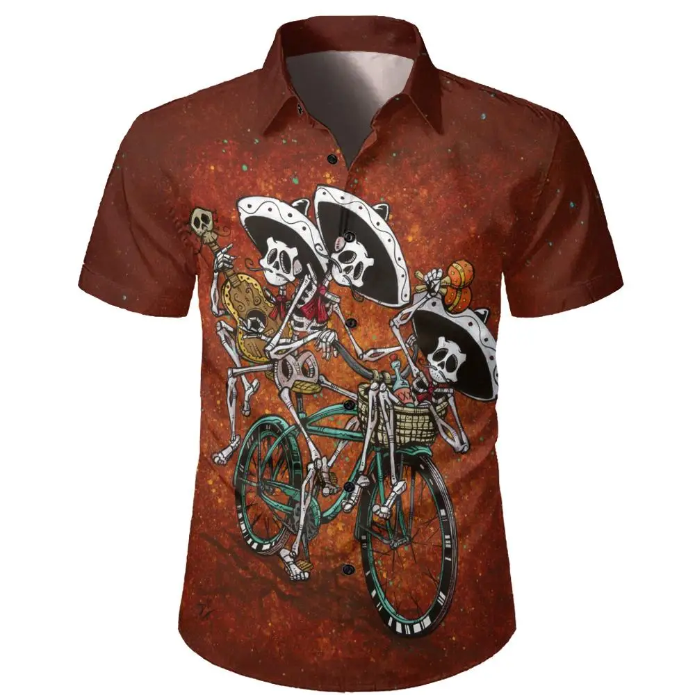 New Skull Pattern Shirt Fashion Shirt Men Short Sleeve Top Summe Breathable Quick Dry Man Shirts Casual Loose Oversized Clothing