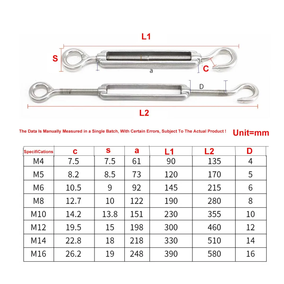 304 Stainless Steel Flower Basket Screw Steel Wire Rope/Tensioner Open Body Flower Basket Bolt