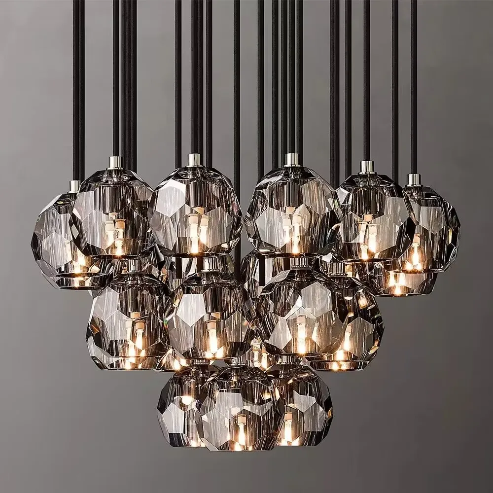 2025 NEW Smoke Gray Round Chandelier Cluster Chandelier Modern LED Bedroom Ceiling Pendant Lamp Crystal Chandelier Living Room