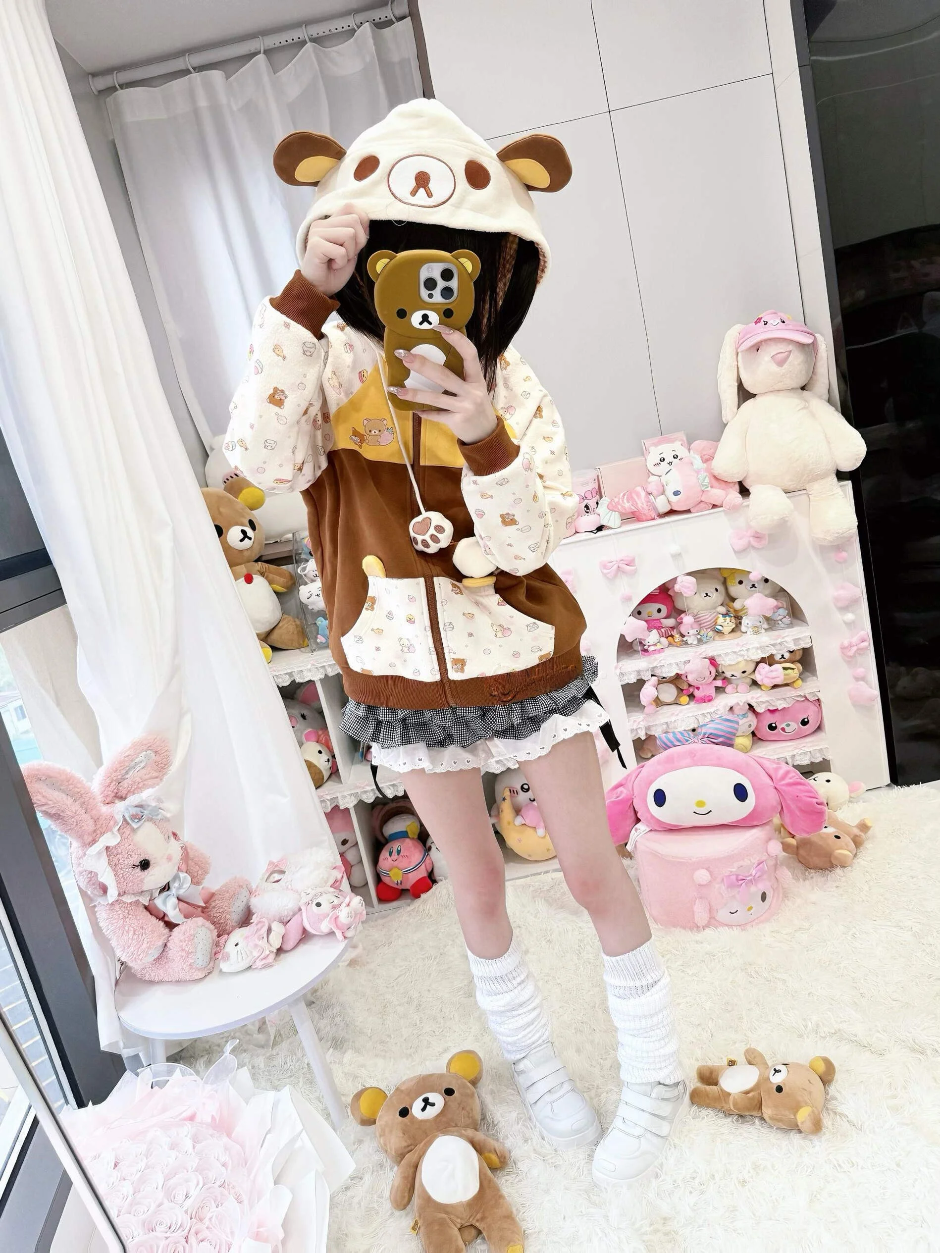 

Куртка с капюшоном и милыми медвежьими ушками, теплое повседневное свободное женское осенне-зимнее пальто, мягкое удобное домашнее пальто для девочек, милый аниме-мультяшный дизайн