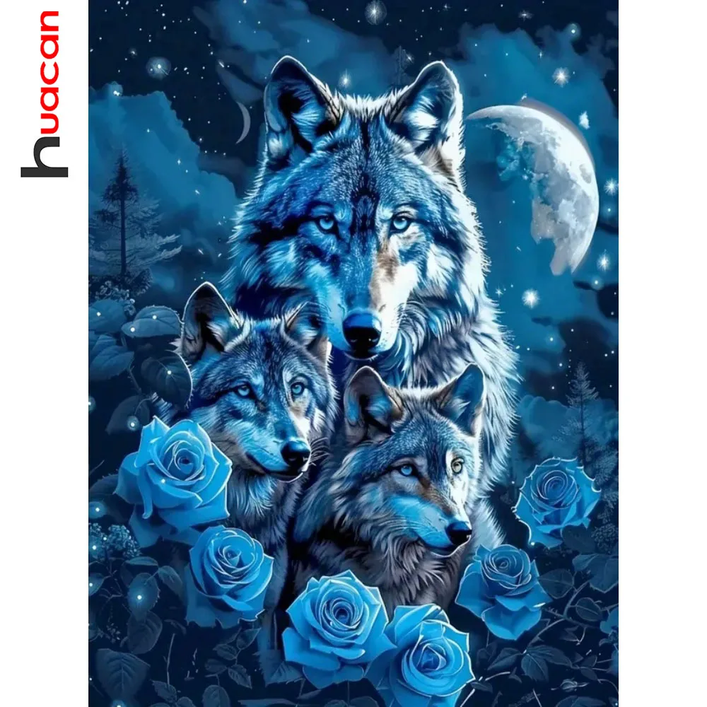 

Huacan полная алмазная мозаика роза и волк комплект алмазной живописи настенные декоративные картины для гостиной домашний декор