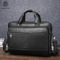 SCHLATUM-Pastas De Couro Genuíno Para Homens, Bolsa De Ombro Do Mensageiro, Business Totes, Bolsa, 15,6