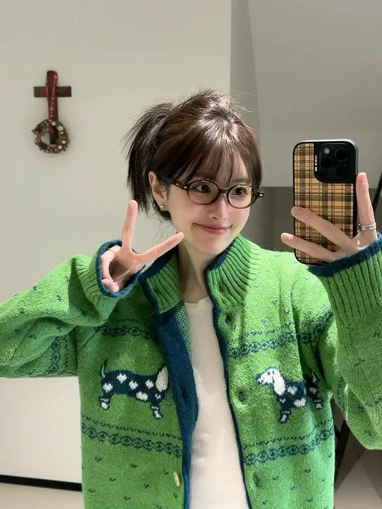 

Gagaok Cartoon Puppy Cardigan Sweaters Women Autumn Winter New Gentle Knitted Kawaii Sweater Casual Slimming Clothes Fashion