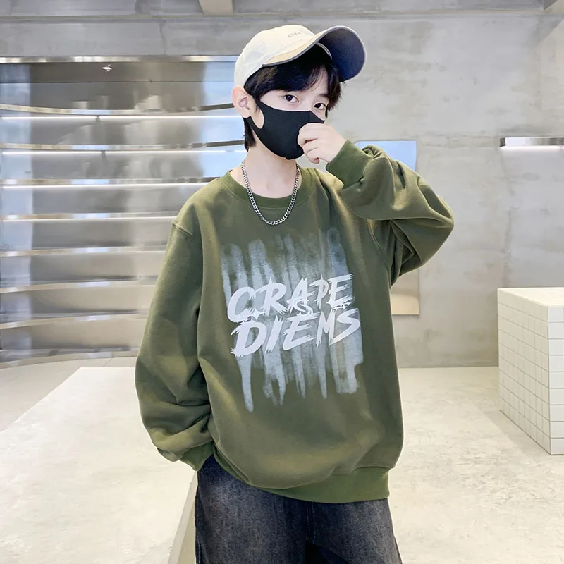 American Autumn Teens Child Sweatshirt Cotton Letter Print Pullovers Tops Loose Casual Boy Youth Sweatshirt Kids Hoodie Clothing