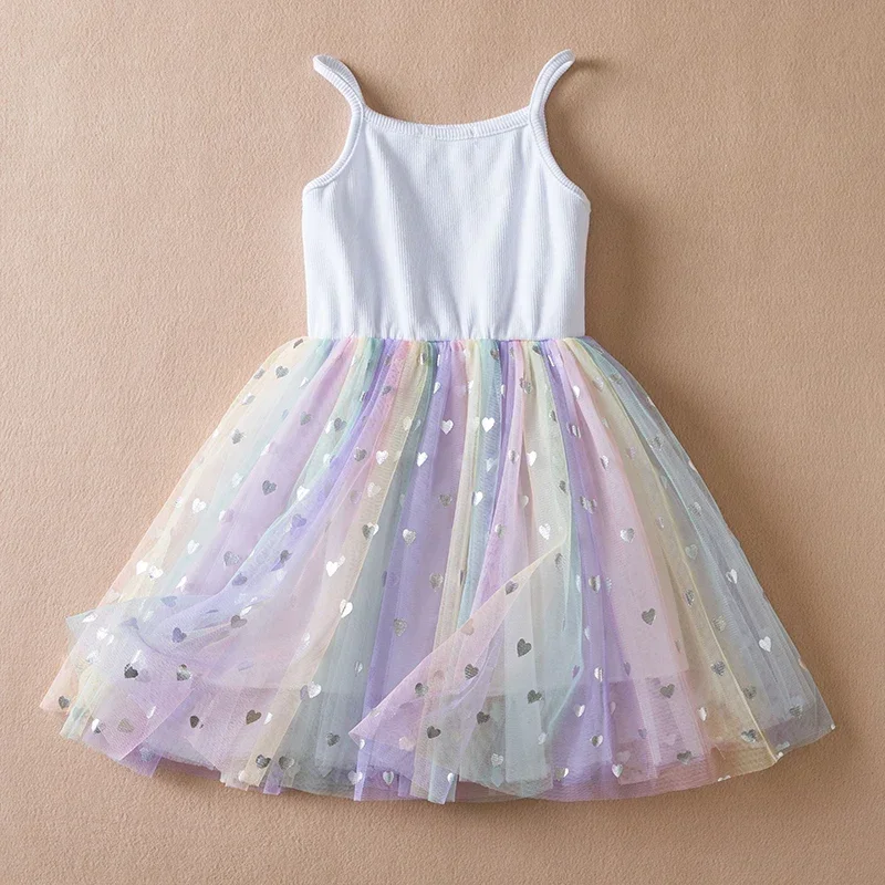 Toddler Baby Girl Dress Rainbow Sequins Tulle Tutu Vestidos 1-5Y Kids Birthday Party Princess Set Infant Summer Sleeveless Dress