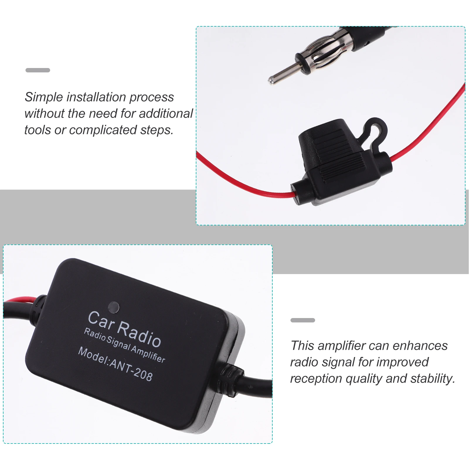 

1 Set Car Antenna Booster Signal Amplifier Universal Adapter Stereo Receiver Compact Durable Easy Install Compatible