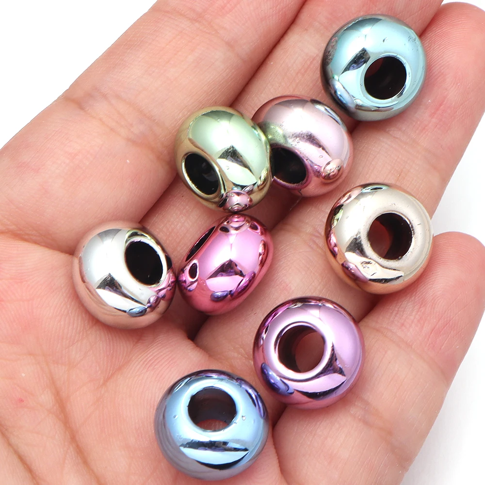 30 Stück/Set Metallfarbene Acrylperlen mit Großem Loch, Runde Lose Abstandsperlen für DIY-Schmuckherstellung, Armband- und Halskettenzubehör – Detail 4
