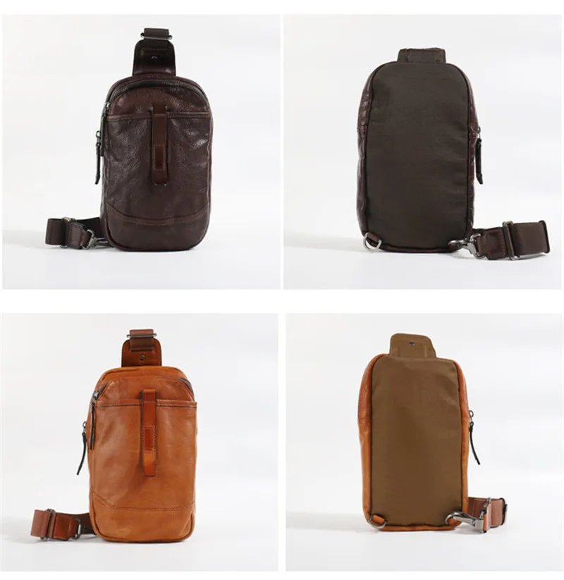 High quality soft first layer cowhide men's chest bag fashion vintage genuine leather daily light sports tablet messenger bag
