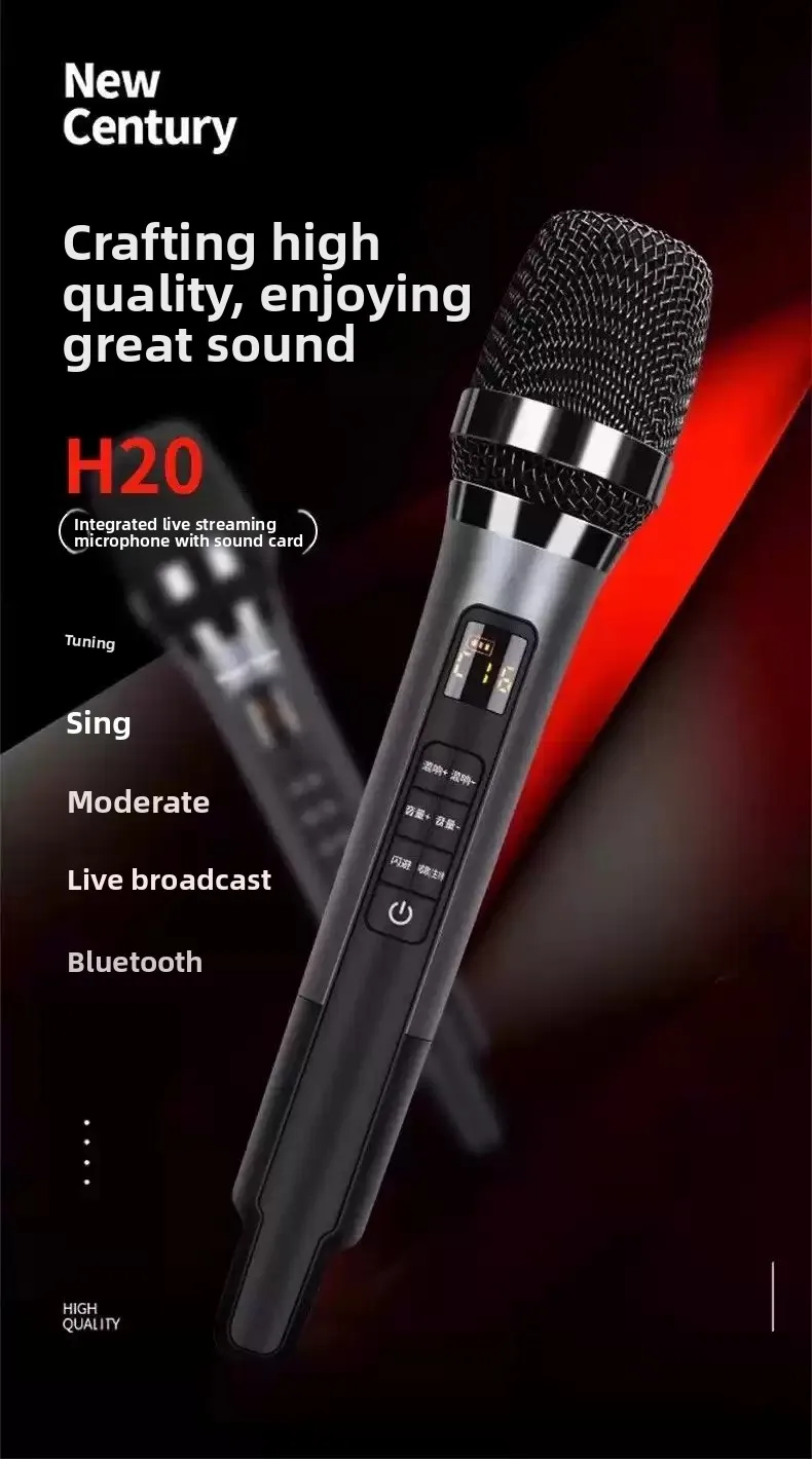 H20 Live Sound Card Microphone All‑In‑One Portable Bluetooth Noise‑Cancellation Mic For Outdoor Karaoke Live Streaming Equipment view 3