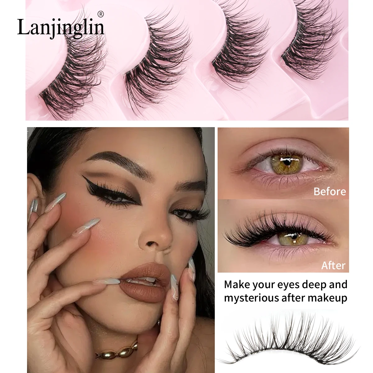 Lanjinglin 3/10 Paar Flauschige Künstliche Wimpern Weiche Halbe Wimpern 3D Nerzhaar-Wimpern Natürliche Faux-Cils Make-up Wispies Augenwimpern