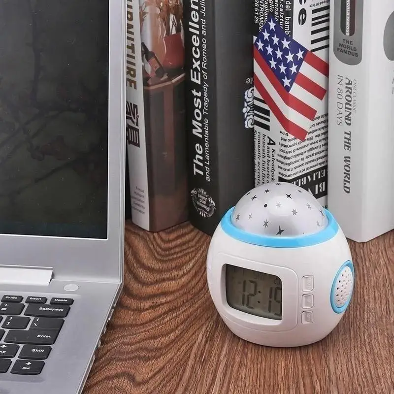 2026 Children Sleeping Sky Star Night Light Projector Lamp Bedroom Alarm Clock Music (Color: Multicolor) Household Supplies