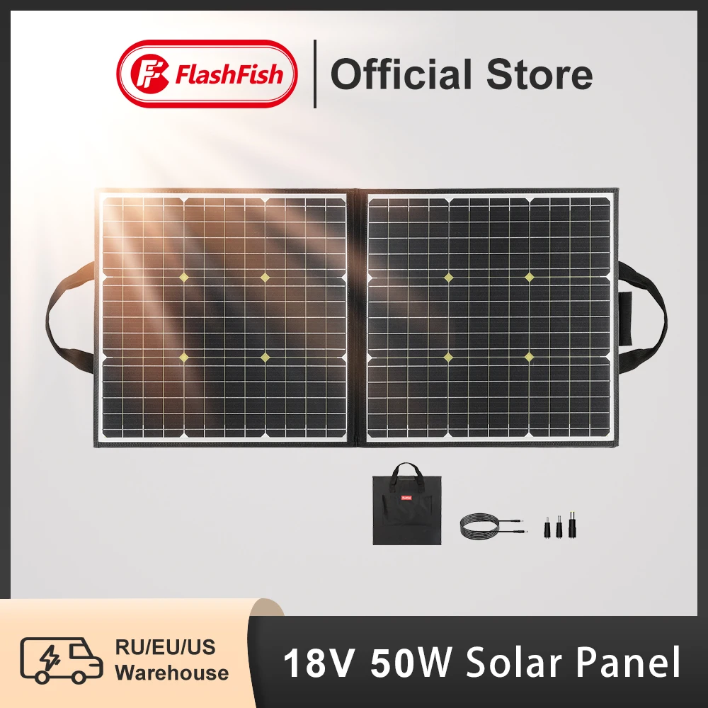 

FF Flashfish Portable Foldable Solar Panel 50W 18V Battery Cell Charger USB QC3.0 for Outdoor Phone Charging Power Station