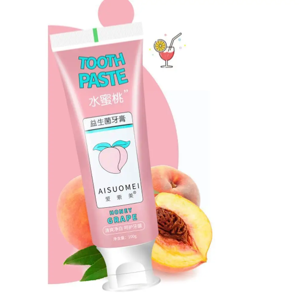 100g Fruit Juicy Peach Grape Flavor Probiotic Toothpaste Yellow Breath Bad Mouth Tartar Toothpaste Refreshing Brightening U1V9