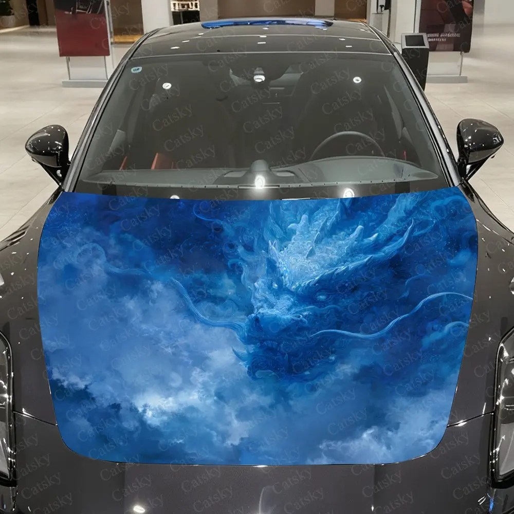 

Blue Dragon Car Hood Stickers - Self Adhesive Waterproof PVC, Durable Car Accessories, Unique Holiday Gift Ideas For Car Enthusi