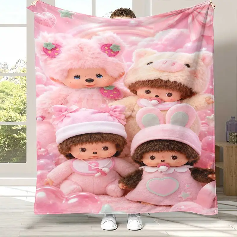 Cute M-Monchhichi Monky Cartoon Soft Flannel Throw Blanket,Cozy Warm Blanket for Bed,Sofa,Living Room,Picnic,Camping,Home Decor