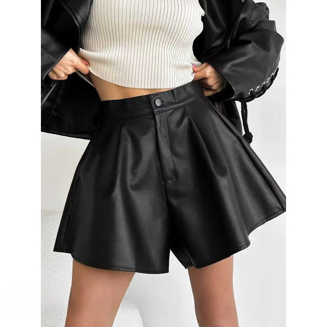 Taille haute en cuir PU orts Simple Sle trajet vent automne haut de gamme Sensation femmes pantalons décontractés longueur ort