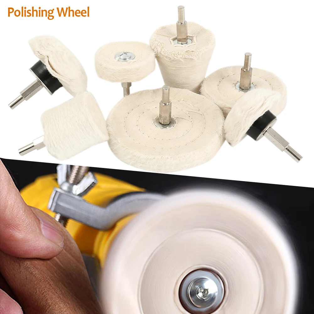 7Pcs Wear Resistant Buffing Wheel Mushroom T-Shaped Wheel Grinding Head Shank Lint Polishing Wheel for Wood Metal Glass