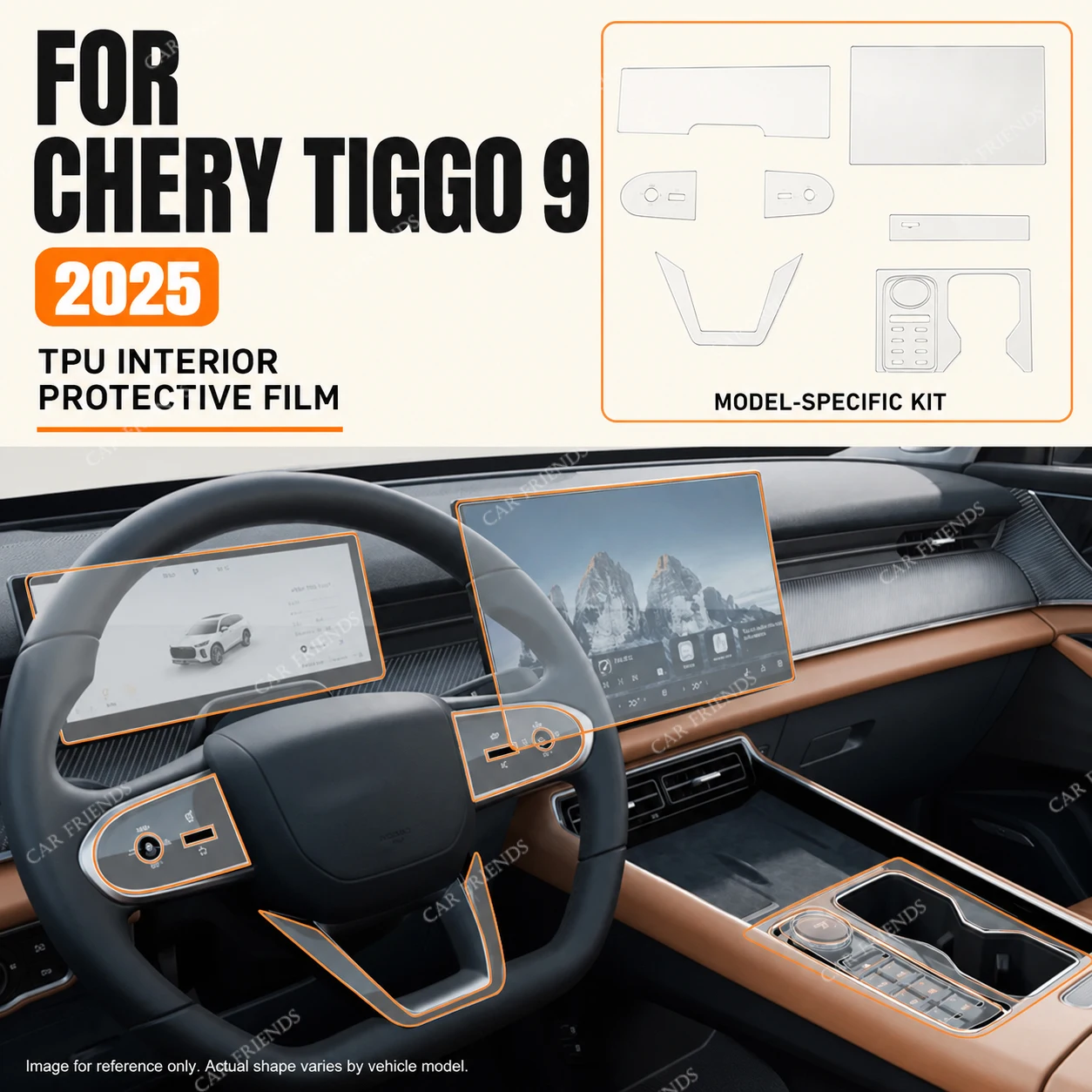For CHERY TIGGO 9 2025 Transparent TPU Interior Protective Film Pre-cut Anti-scratch Center Console Screen Sticker