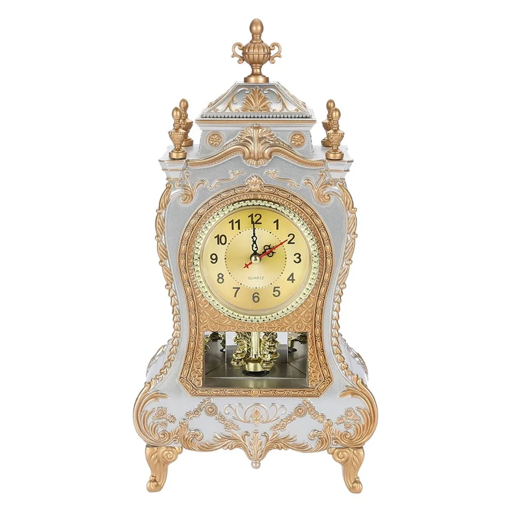 White Brown Vintage Desk Clock European Style Silent Scanning for Seconds Retro Alarm Clock 12 Songs Music Time Reporting