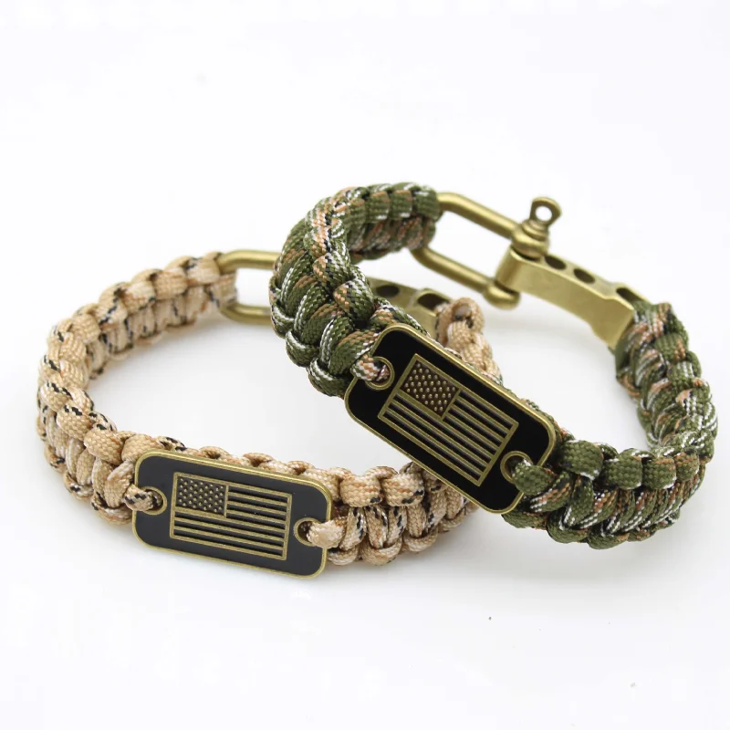 Survival Umbrella Rope Hand Rope Zinc Alloy Adjustment Buckle National Flag Umbrella Rope Woven Bracelet Handmade