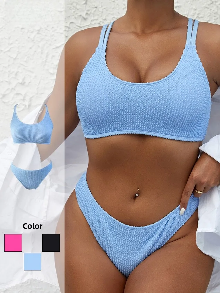 

Пляжный купальник-бикини с высоким разрезом, раздельный, женский, для горячих источников, черно-розовый, для фитнеса и спорта