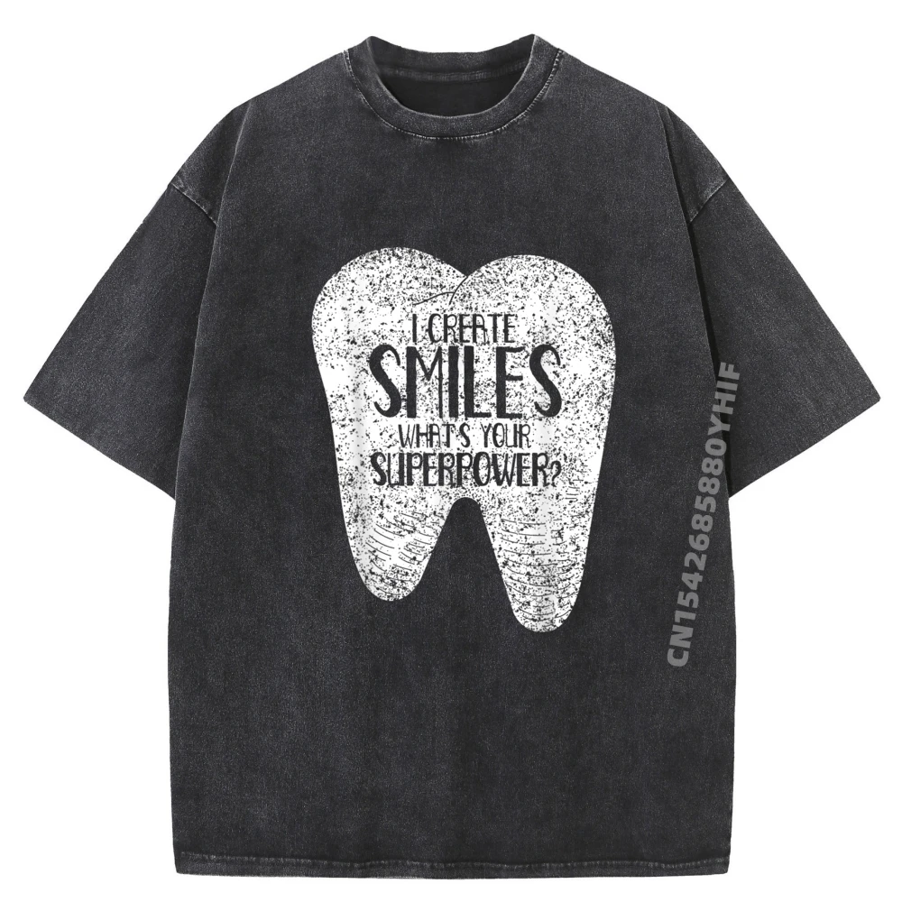 

I Create Smiles Dentists Dentist Job Dentistry Tooth Vintage T Shirts Unisex Washed Tshirt Mens Graphic Tees