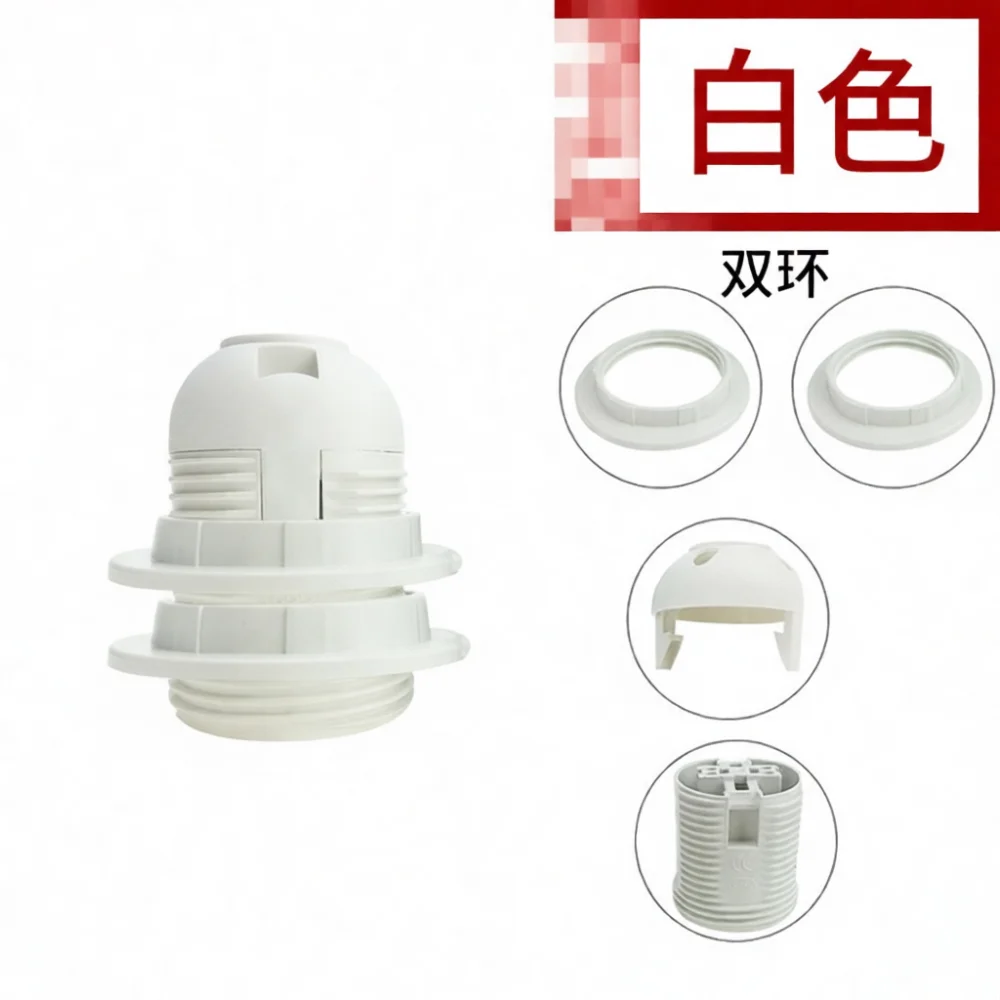 E27 Screw Light Socket Plastic Full Threaded Base For Ceiling Pendant Table Lamp Fixture Electrical Component Connector