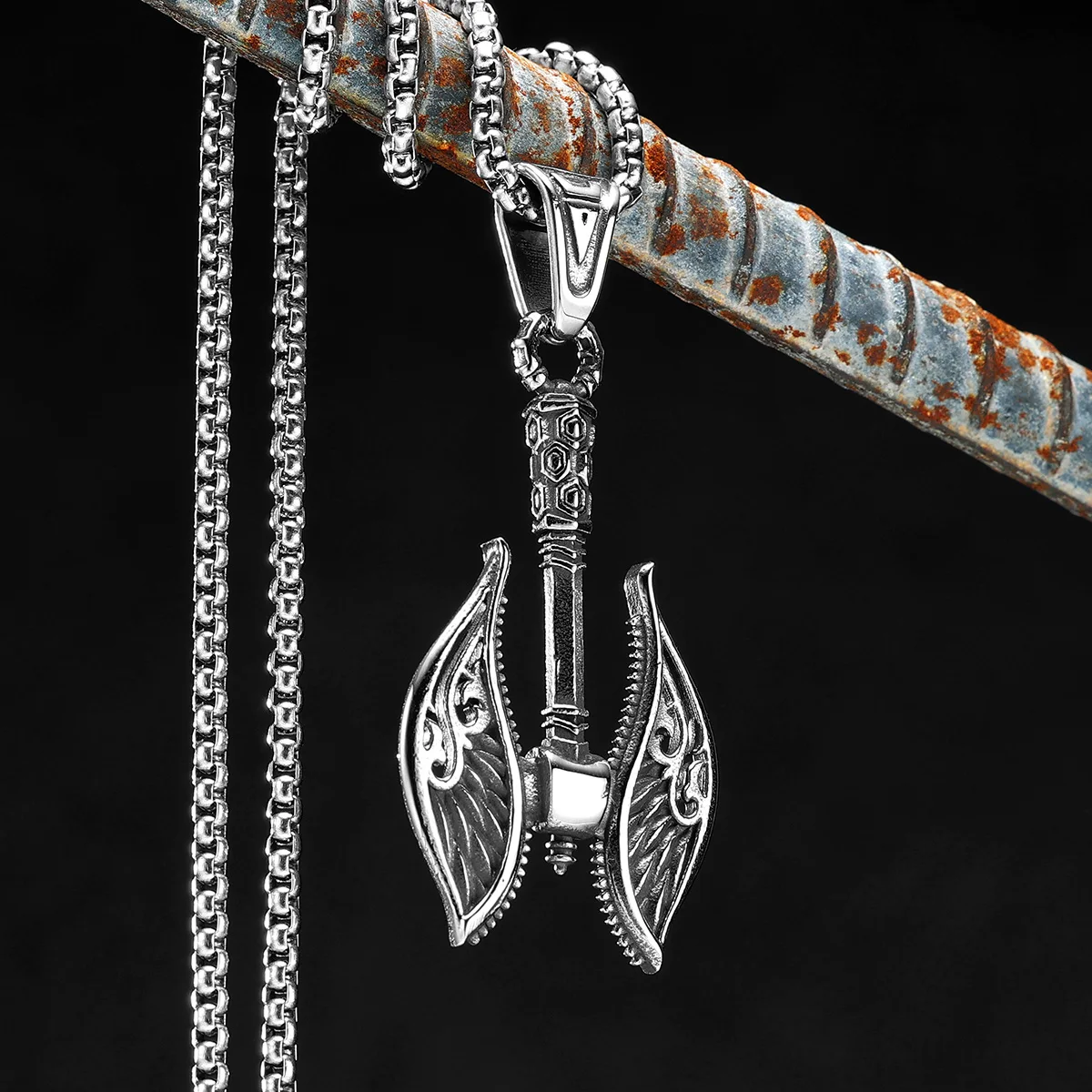 

Viking Axe Stainless Steel Jewelry Men Necklaces With Pendant For Nordic Mysterious Totem Male Women Punk HipHop Gifts Wholesale