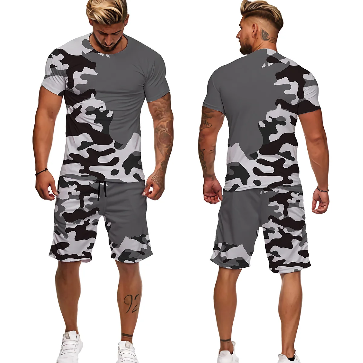 Summer Sports Suits For Men Set Camouflage 3D Printed Outdoor Casual Jogging Suits T Shirts +Shorts 2 Piece Outfits Man Clothing