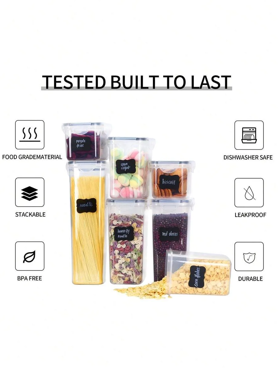 1/3/5/7 قطعة برطمانات تخزين المواد الغذائية قابلة لإعادة الاستخدام البلاستيك الغذاء مختومة الجرار مع أغطية لتخزين المواد الغذائية المطبخ مع علامة ورق التسمية