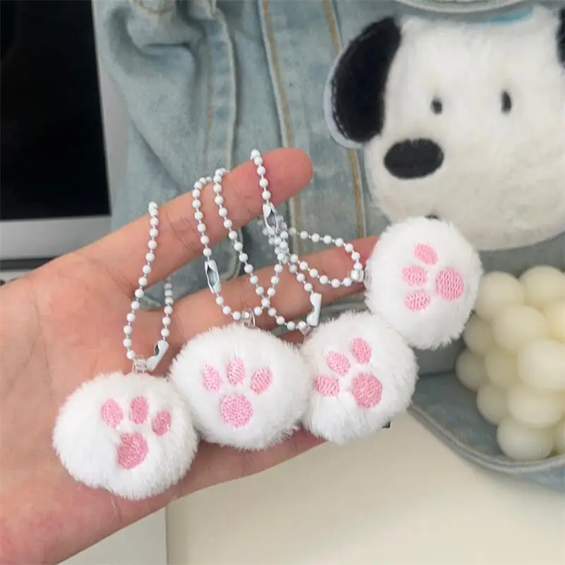 4pcs/set Fluffy Cat Paw Pompom Keychain Organizer Adorable Plush Ball Key Ring for Bag Cute Gift for Girls Best Friend Couple