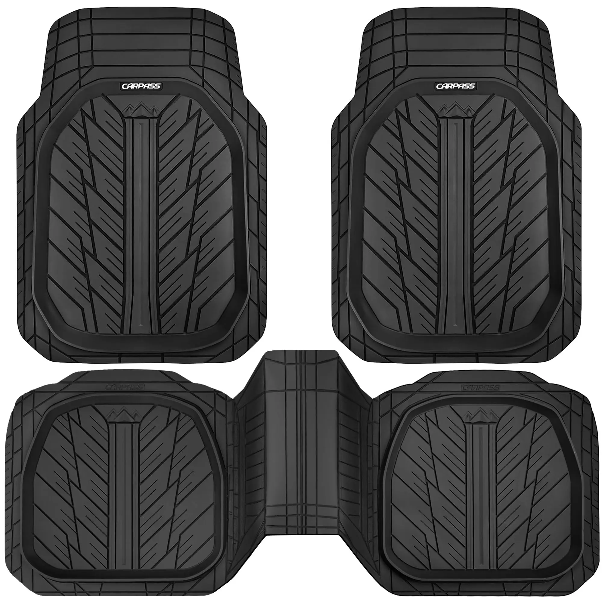 

Heavy Duty Rubber Floor Mats 3-Piece, Trim-to-Fit Automotive Floor Mat for Truck Van SUV, Durable Waterproof All Weather Car Mat