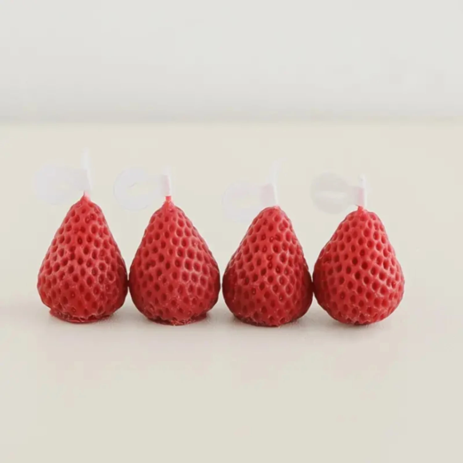 

Fragrant Strawberry Scented Set of 4 Soy Wax Candles, Decorative Fruit Aroma Candles for Table Prop & Photo Shoots, Ideal Birthd