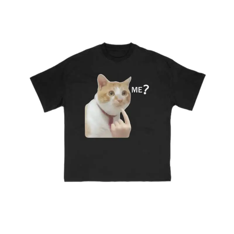 

Suspicious Cat Graphic Printing Summer Autumn Winter Cotton Men's and Women's T-Shirts Short Sleeves Luxury Outdoor Sports Brand