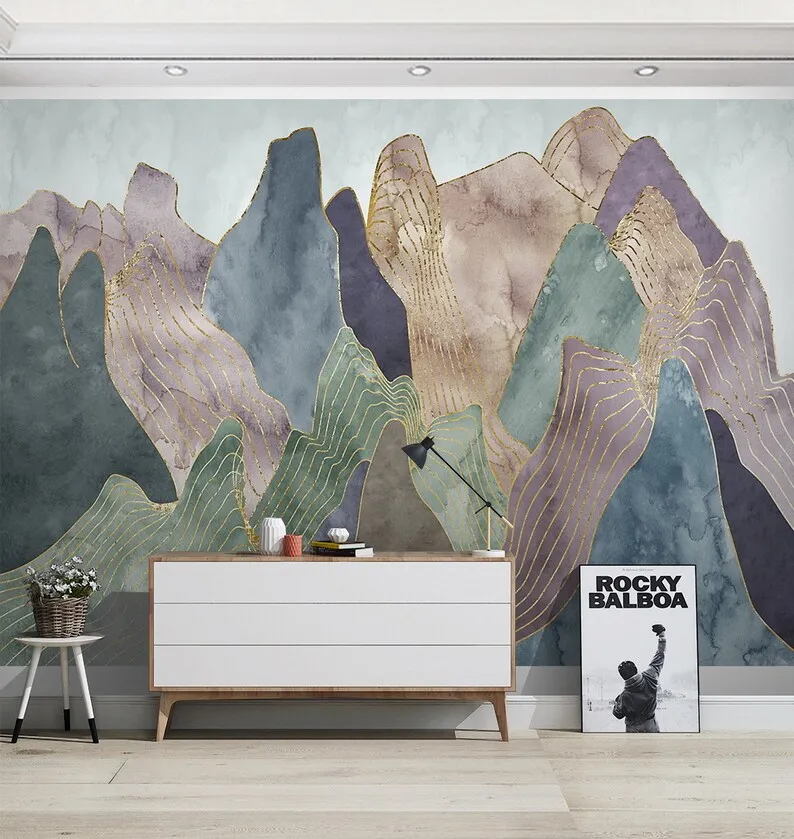 Watercolor Wallpaper Abstract Mountain Pastel Peel And Stick Non Woven Self Adhesive Scandinavian Wall Mural