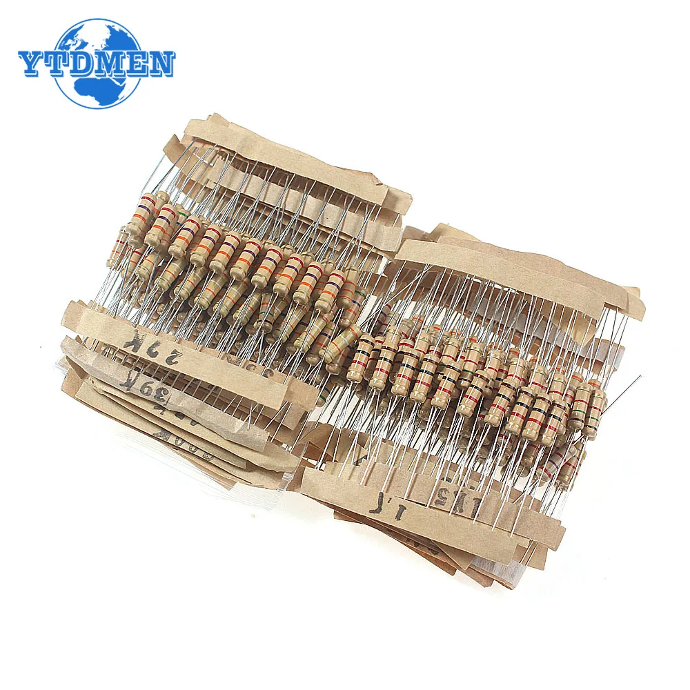 300PCS 1W Carbon Film Resistor Rang Assortment Kit Set Resistors Kit Ohm Color Ring Resistance 0.1~750R 1K~820K