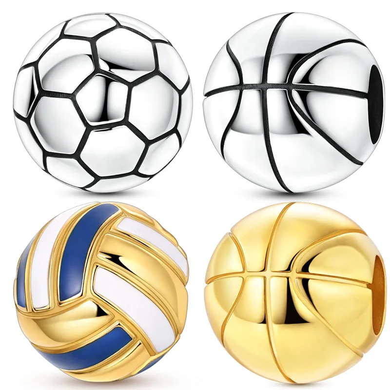

925 Sterling Silver Passionate About Ball Sports Charms Beads For Women Fit Original Bracelet DIY Birthday Party Jewelry Gifts