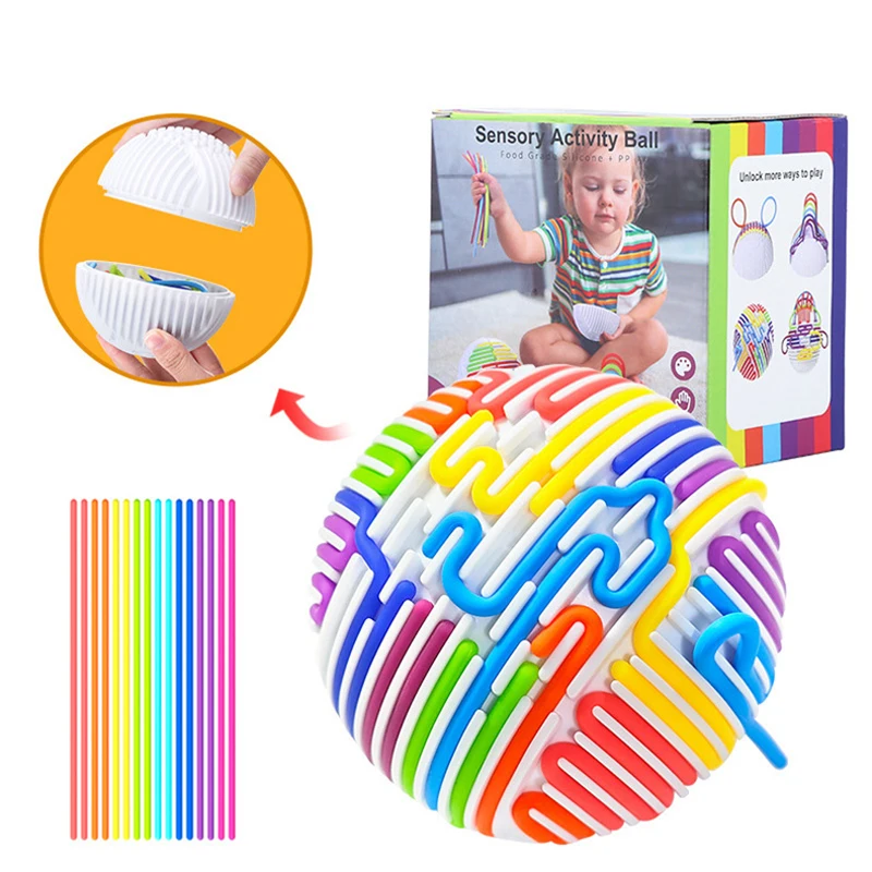 Attività sensoriale Palla Bordo Cognizione del colore Giocattolo Montessori Abilità motorie Rilassante Stress Asta in silicone colorato Giocattolo da viaggio Regalo per bambini