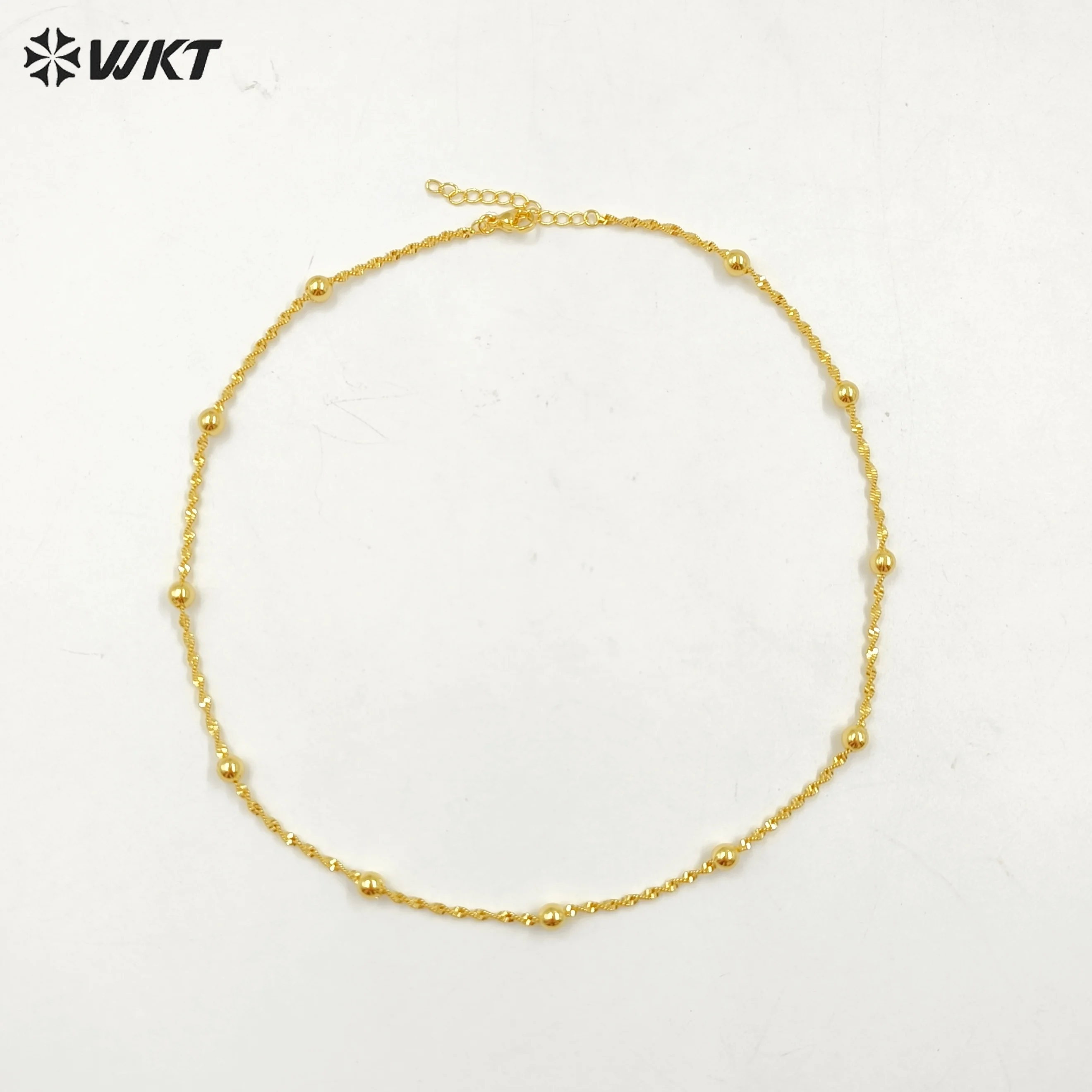 WT-BFN060 WKT New Handmade Round Beads Twisted 16 Inch Long Gold Plated Resist Tarnishable Chain Necklace 10pcs