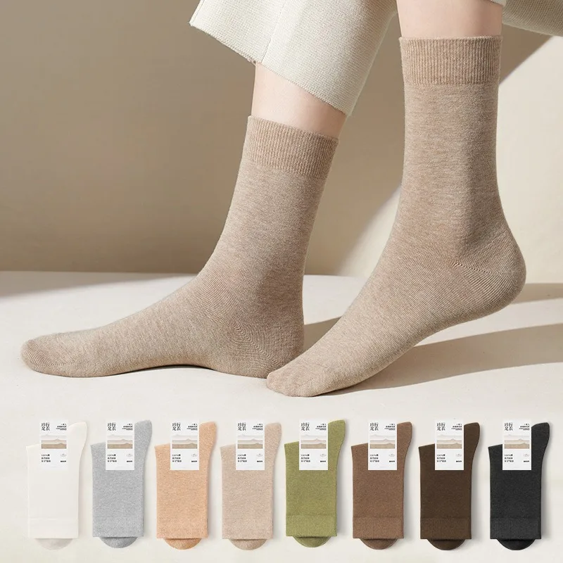 

5 Pairs 100% Cotton Socks Women's Spring and Autumn Mid Length Socks Solid Color White Black School Socks for Girls Wholesale