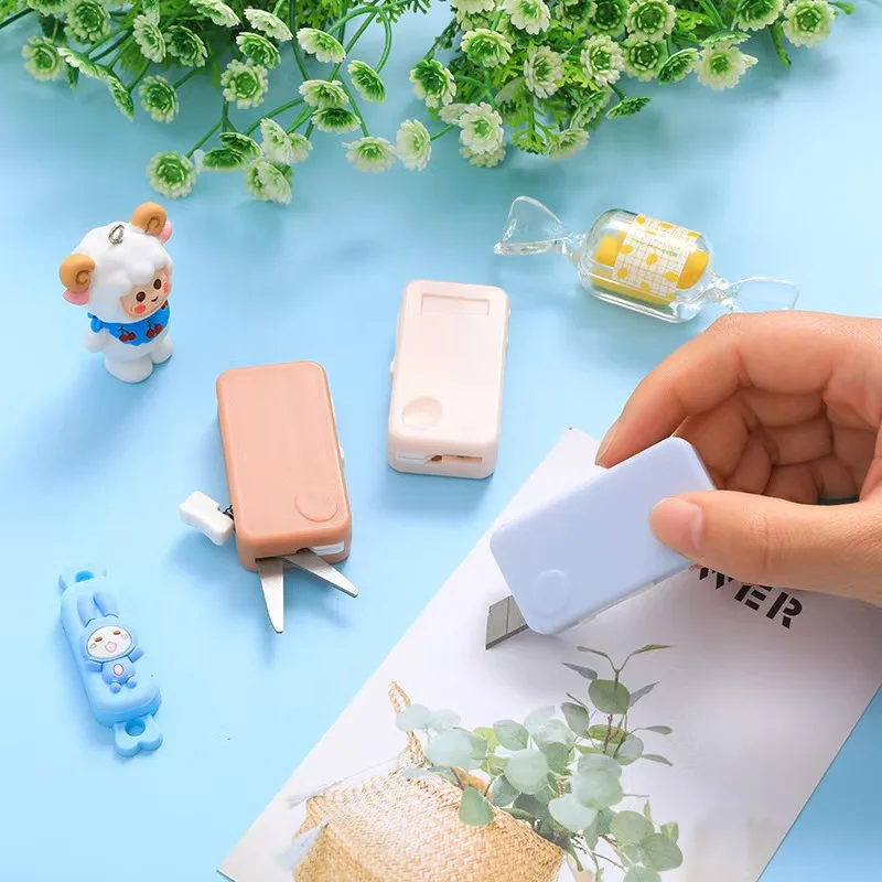 1pc 2-in-1 art knife and scissors, extendable paper cutter, express box opener, foldable student craft scissors