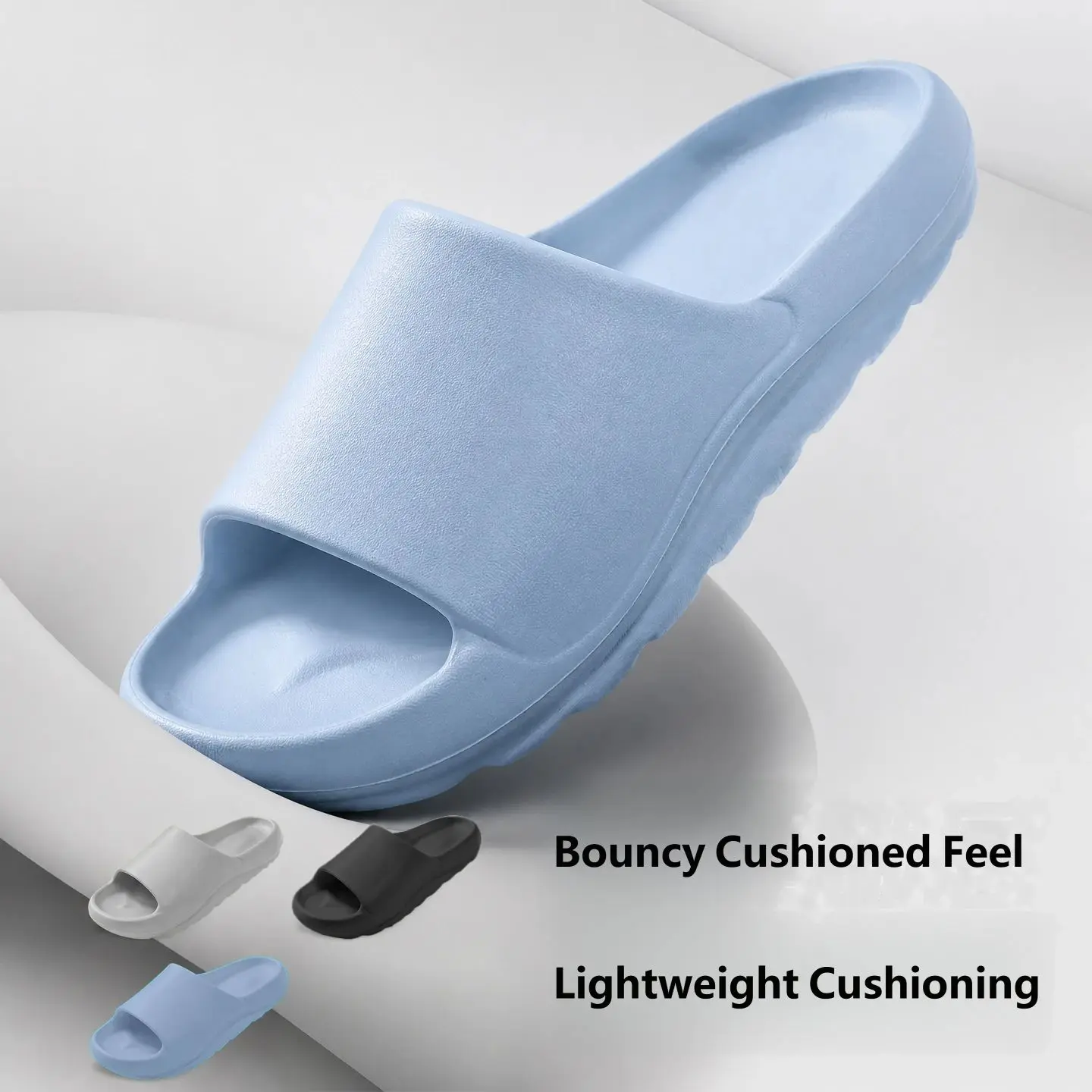 Men Matte Black EVA Slide Sandals One-piece Molded Thick Platform Soft Cushion Non-slip Casual Slippers