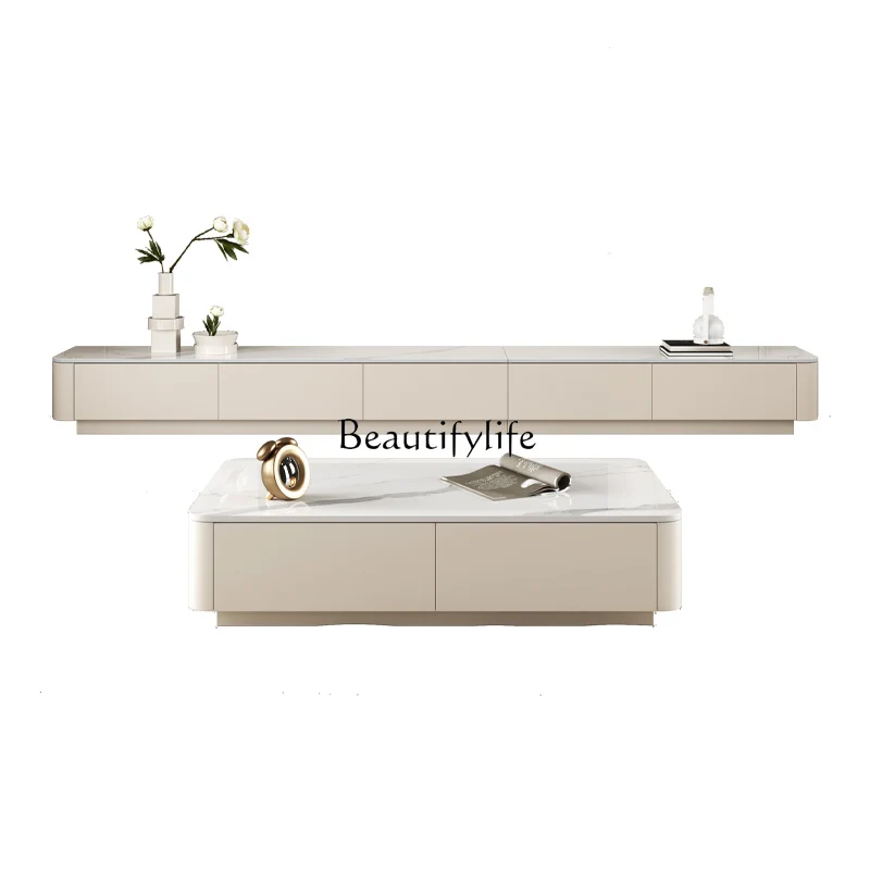 

Cream wind rock board coffee table living room home modern simple floor TV cabinet combination