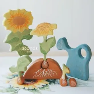 Hand-painted Flowers Sunflower Growth Cycle Kindergarten Small Ornaments Children's Play House Toys Handmade Wooden Garden