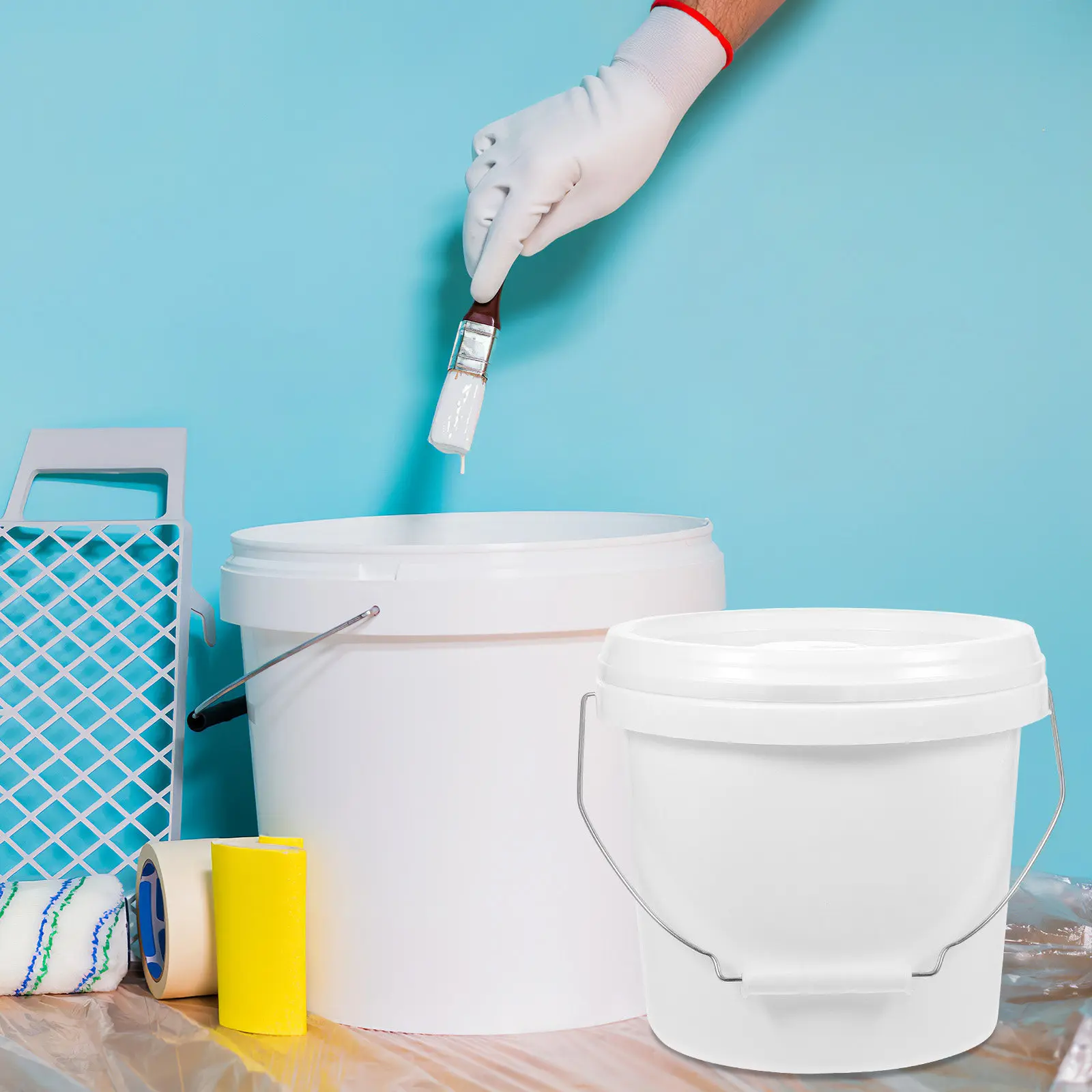 2.2 Gallon Airtight Bucket with Lid - Empty Paint Storage Bucket with Handle for Home Improvement And Wall Painting Tools