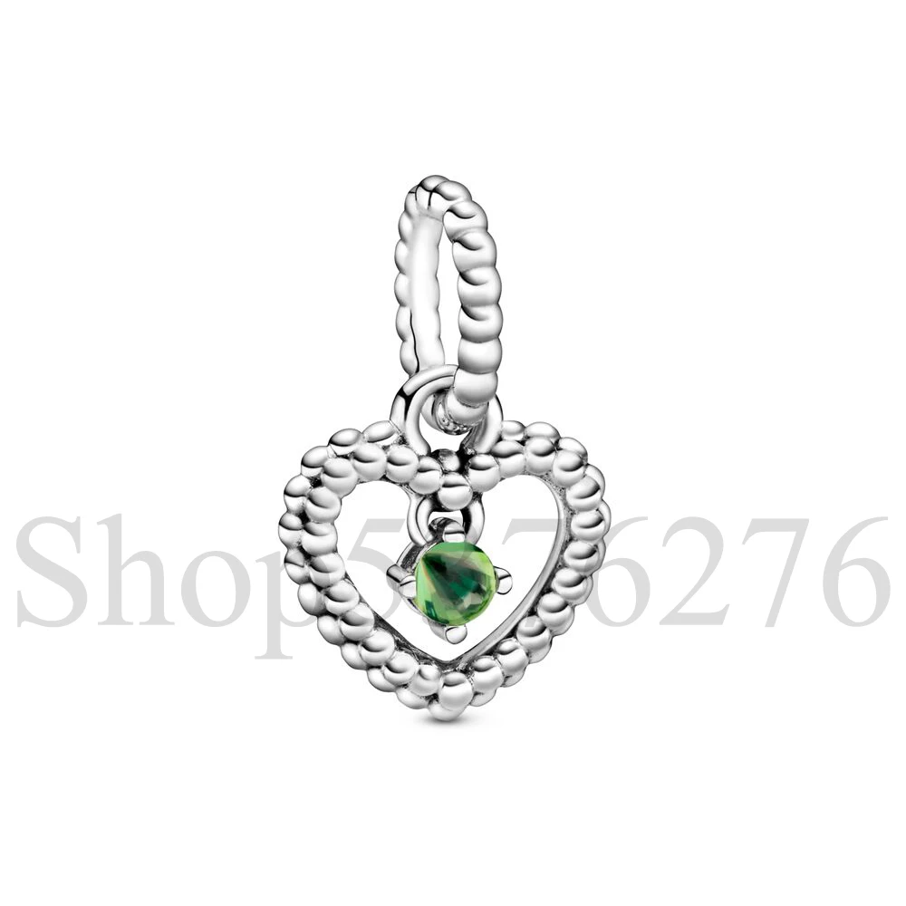925 Sterling Silver Bead Twelve Months Birthstone Beaded Heart Dangle Charm Fit Fashion Women Bracelet Bangle Gift DIY Jewelry
